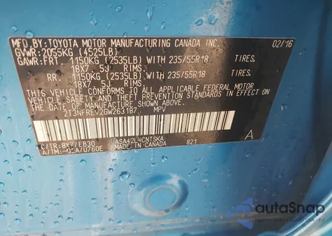 2016 Toyota Rav4 Se from USA, damaged, VIN 2T3NFREV2GW263187